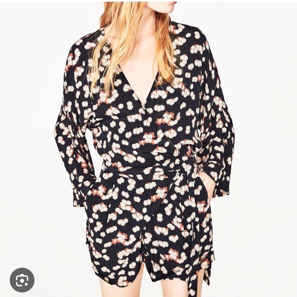 ZARA floral print v-neck wrap jumpsuit romper
